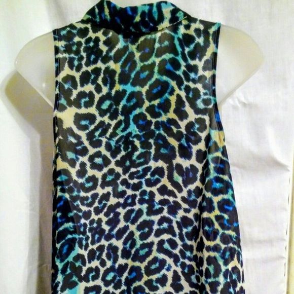 DECREE Sheer Cheetah Print Collared Button Shirt WMS LG - Picture 2 of 4